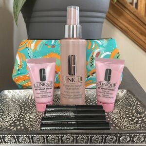 NWT Clinique Bundle- Moisture Surge Face Spray 4.2, 2 Cleansers, 4 Mascaras